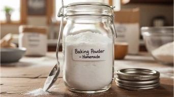 Homemade gluten-free baking powder in a jar