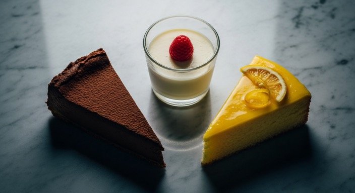 Assorted gourmet gluten-free desserts elegantly plated on marble